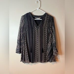 Given Kale Black Boho Print Long Sleeve Blouse NWOT